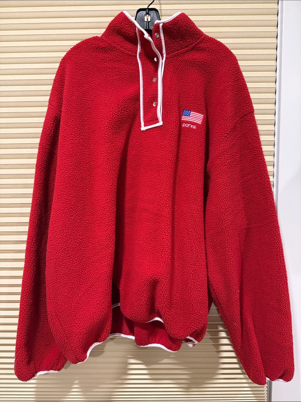 Parke Red Sherpa Snap-Front Pullover with White Trim
